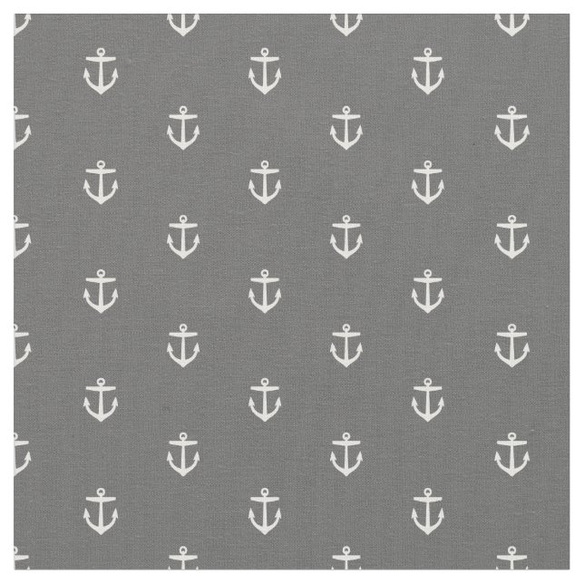 Charcoal Grey Anchor Print Fabric (Close Up)