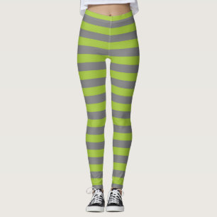 Charcoal Grey and Apple Green Stripes Leggings