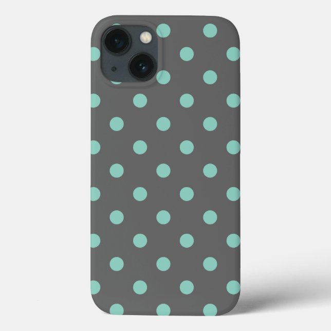 Charcoal Grey and Aqua Polka Dots Case-Mate iPhone Case (Back)
