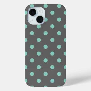 Charcoal Grey and Aqua Polka Dots iPhone 15 Case