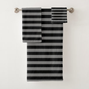 Charcoal Grey and Black Stripes Bath Towel Set