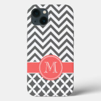 Charcoal Grey and Coral Chevron Monogram