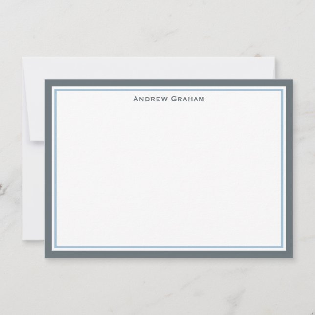 Charcoal Grey and Light Blue Border Note Card (Front)