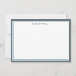 Charcoal Grey and Light Blue Border Note Card