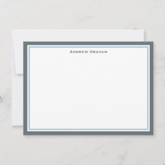 Charcoal Grey and Light Blue Border Note Card