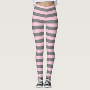 Charcoal Grey and Soft Pink Stripes Leggings