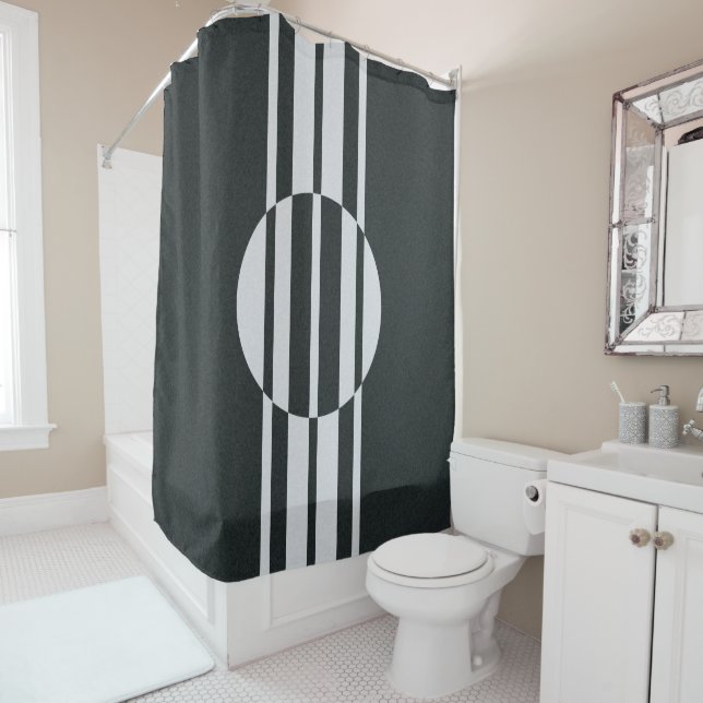 Charcoal Grey and White Abstract Shower Curtain (In Situ)