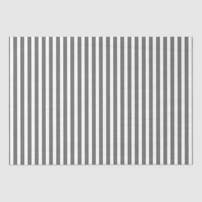 Charcoal Grey and White Cabana Stripes Tissue Paper (Front)