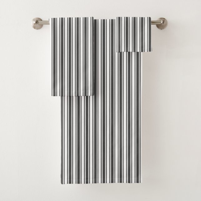 Charcoal grey and white candy stripes bath towel set (Insitu)