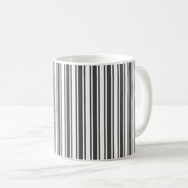Charcoal grey and white candy stripes coffee mug (Front Right)