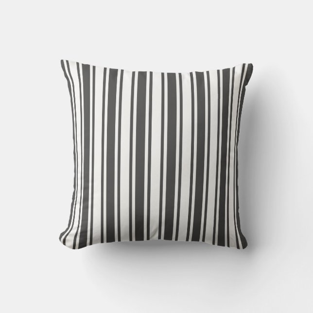 Charcoal grey and white candy stripes cushion (Front)