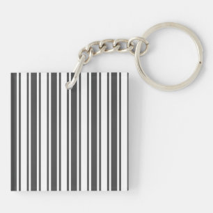 Charcoal grey and white candy stripes key ring