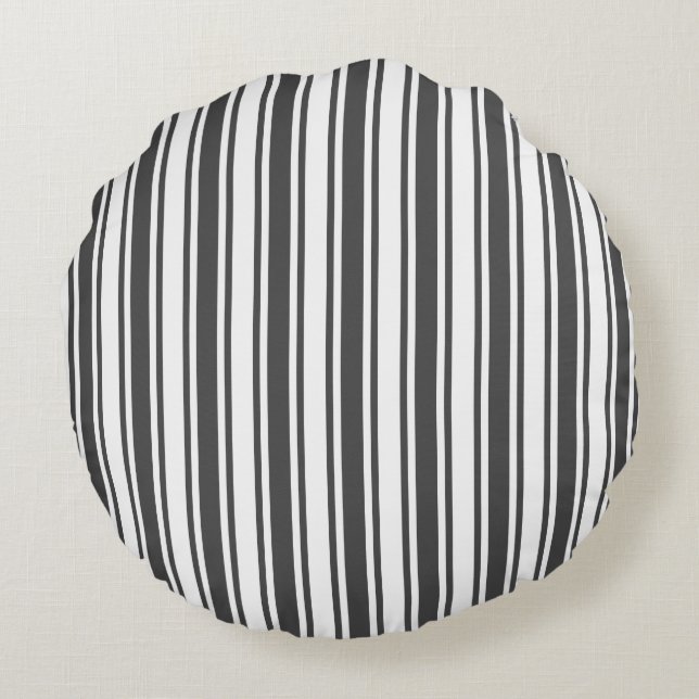 Charcoal grey and white candy stripes round cushion (Back)