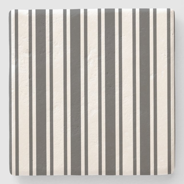 Charcoal grey and white candy stripes stone coaster (Front)