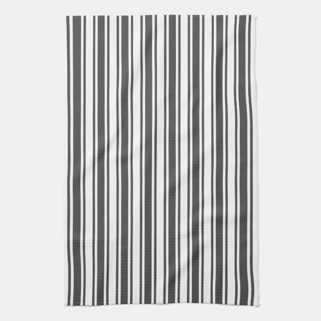 Charcoal grey and white candy stripes tea towel (Vertical)