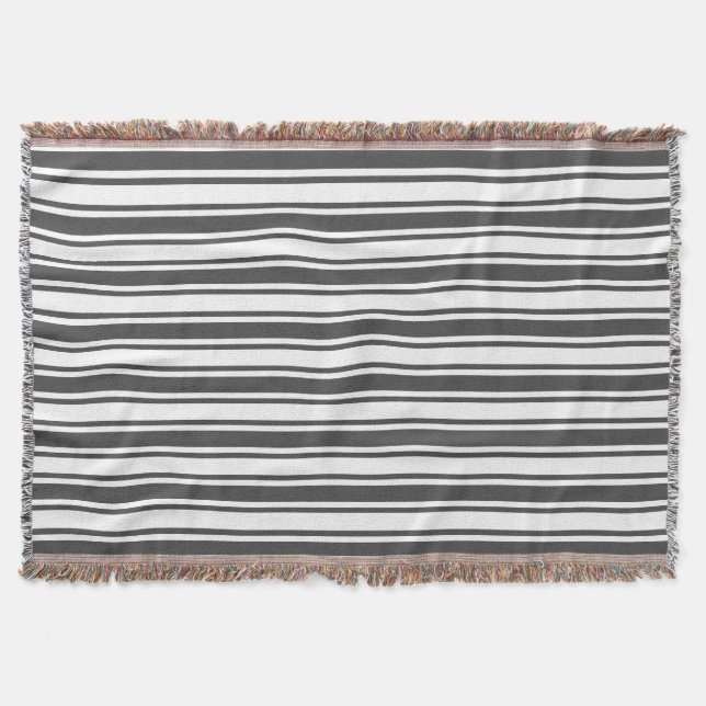 Charcoal grey and white candy stripes throw blanket (Front)