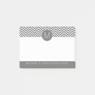 Charcoal Grey and White Chevrons Custom Monogram Post-it Notes