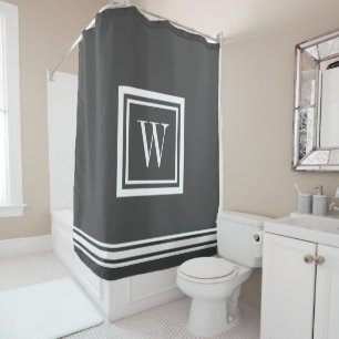 Charcoal Grey and White Classic Square Monogram Shower Curtain