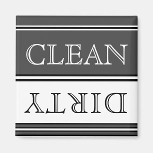 Charcoal Grey and White Dishwasher Dirty Clean Magnet