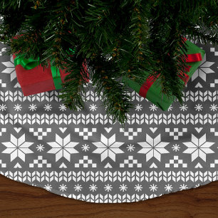 Charcoal Grey and White Fair Isle Pattern Brushed Polyester Tree Skirt