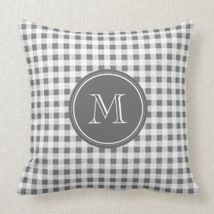 Charcoal Grey and White Gingham, Your Monogram Cushion
