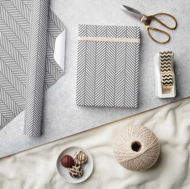 Charcoal Grey and White Herringbone Wrapping Paper (Crafts)