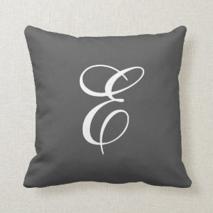 Charcoal Grey and White Monogram Throw Pillow