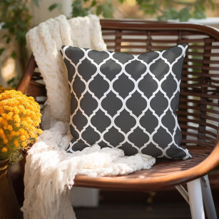 Charcoal Grey and White Moroccan Pattern Cushion