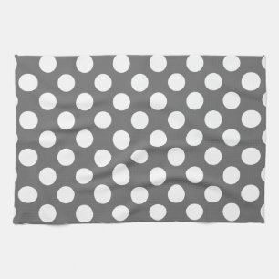 Charcoal Grey and White Polka Dot Tea Towel