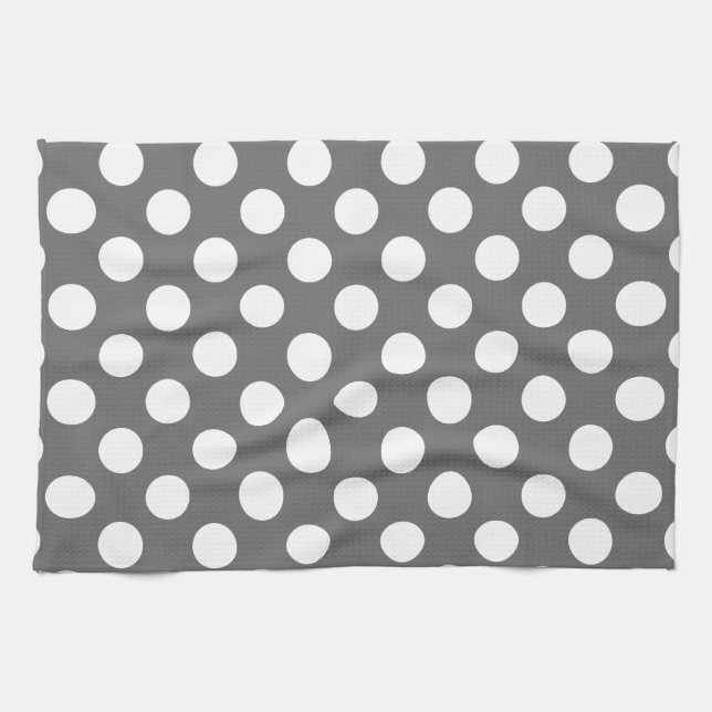 Charcoal Grey and White Polka Dot Tea Towel (Horizontal)