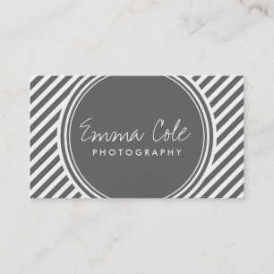 Charcoal Grey and White Preppy Stripes Business Card