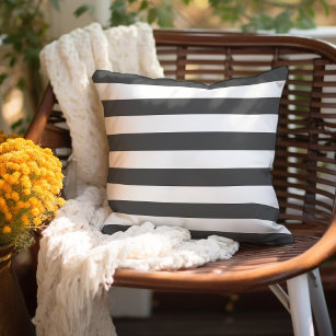 Charcoal Grey and White Stripes Cushion