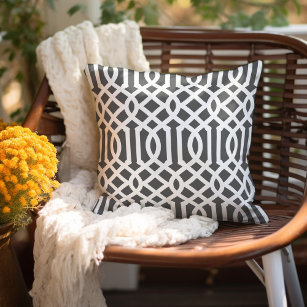 Charcoal Grey and White Trellis Pattern Cushion