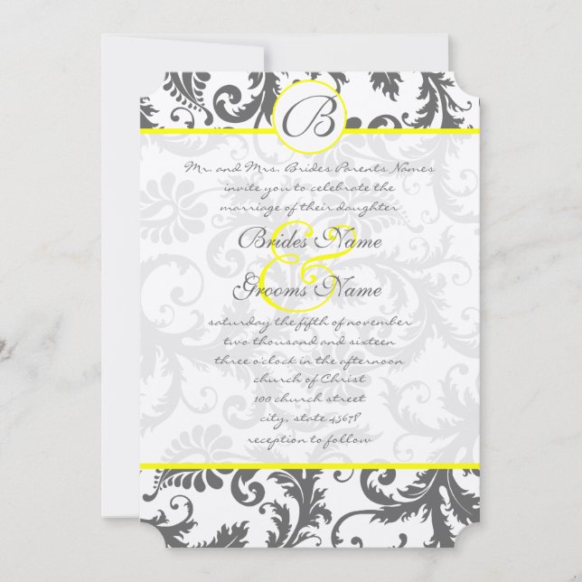 Charcoal Grey and Yellow Wedding Invitations (Front)