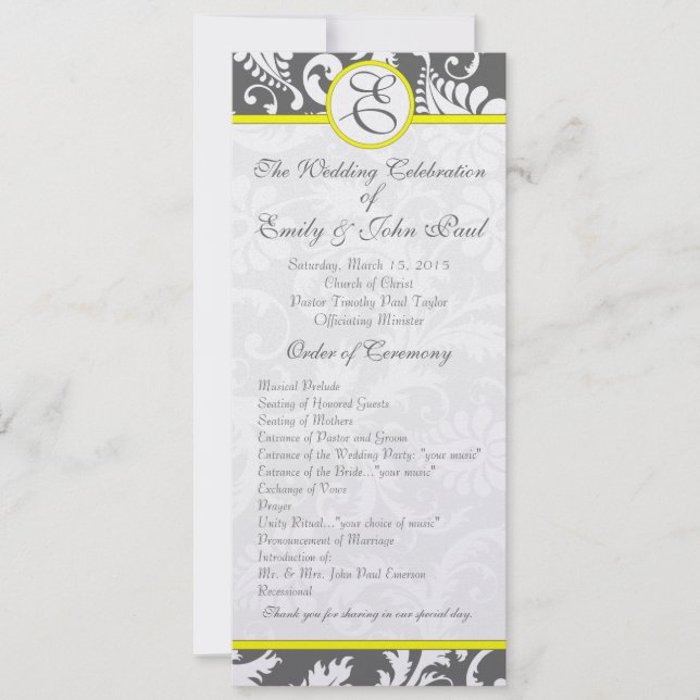 Charcoal Grey and Yellow Wedding Invitations (Front)