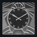 Charcoal Grey Art Deco Clock - Abstract Lines<br><div class="desc">"art deco clock",  "art nouveau clock",  "dark charcoal grey grey",  "1920s geometric symmetrical lines",  "stylish sophisticated 1920 style",  "black and white",  "retro vintage luxurious antique",   "elegant line pattern design",  "glamourous glam square clock",  "classy classic glamour"</div>