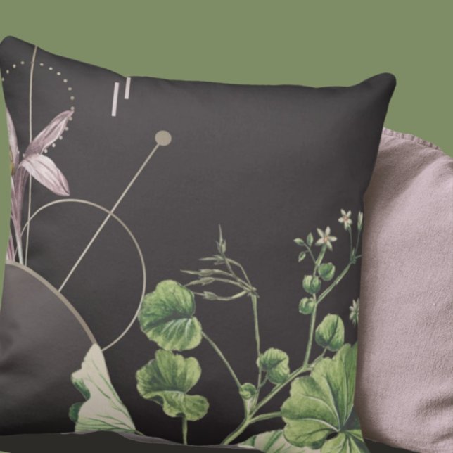 Charcoal Grey Artistic Abstract Botanical Cushion (Creator Uploaded)