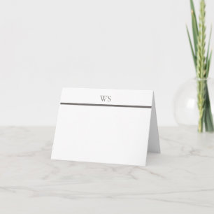 Charcoal Grey Bar Monogram Elegant Folded Note Card
