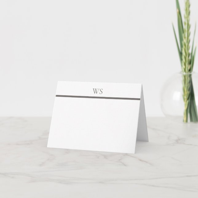 Charcoal Grey Bar Monogram Elegant Folded Note  Card (Front)