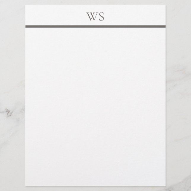 Charcoal Grey Bar Monogram Letterhead Stationery (Front)
