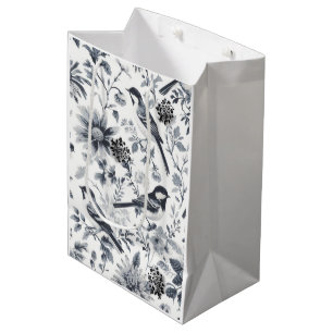 Charcoal Grey Bird Toile Gift Bag