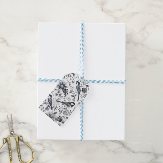 Charcoal Grey Bird Toile Gift Tags (With Twine)