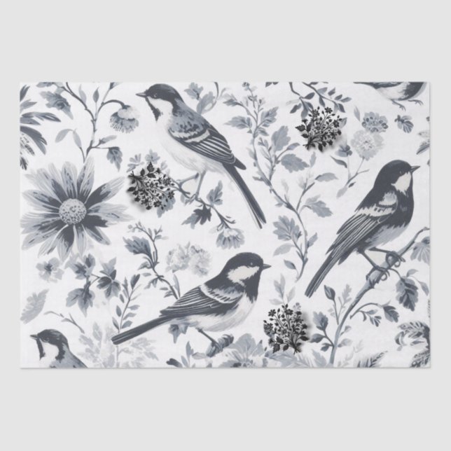 Charcoal Grey Bird Toile  Tissue Paper (Front)