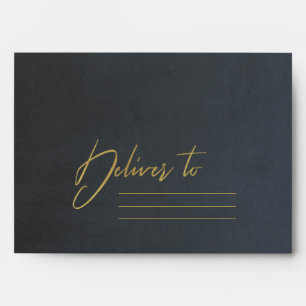 CHARCOAL GREY BLACK FAUX GOLD BRUSH STROKE ADDRESS ENVELOPE