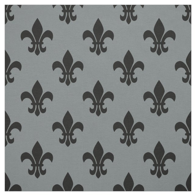 Charcoal Grey, Black Fleur De Lis Pattern Sz6 Fabric (Swatch)