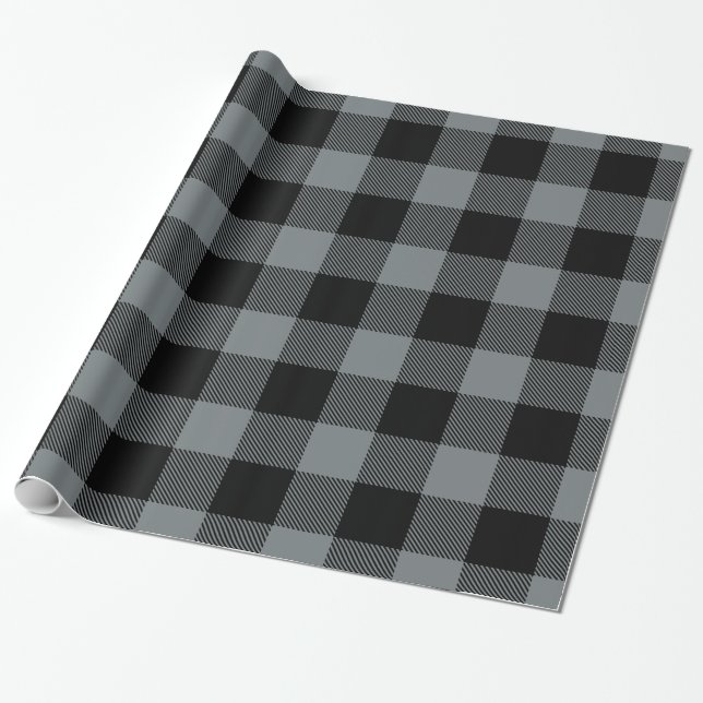 Charcoal Grey Black Huge Buffalo Plaid Lumberjack Wrapping Paper (Unrolled)
