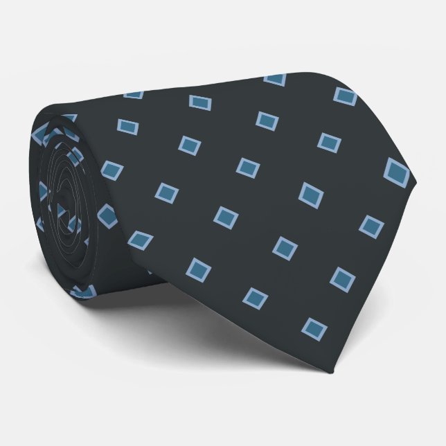 Charcoal Grey Blue Diamond Polka Dot Pattern Neck  Tie (Rolled)