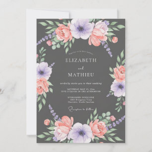 Charcoal Grey Bold Botanical Wedding Invitation