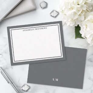 Charcoal Grey Border Minimalist Name Monogram Card