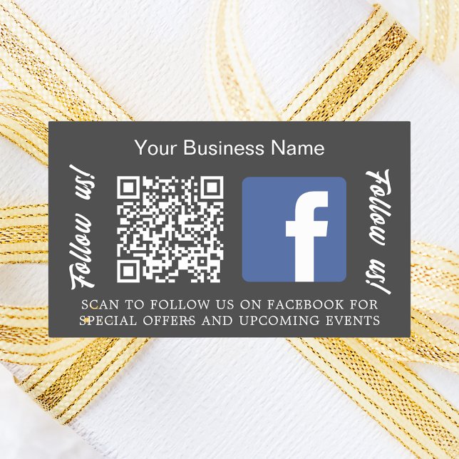 Charcoal grey business name qr code Facebook Rectangular Sticker (Creator Uploaded)